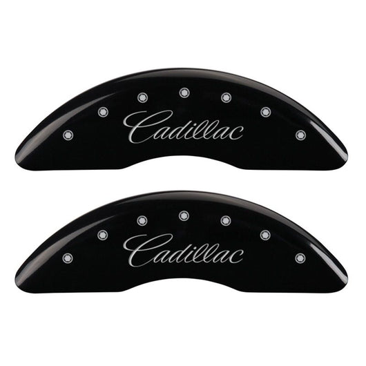 MGP 4 Caliper Covers Engraved Front & Rear Cursive/Cadillac Black finish silver ch - 35008SCADBK