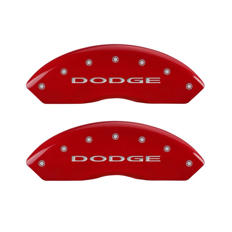 MGP 4 Caliper Covers Engraved Front & Rear With out stripes/Dodge Red finish silver ch - 12200SDD4RD