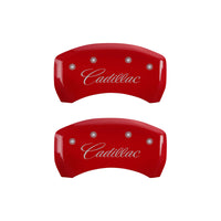 MGP 4 Caliper Covers Engraved Front & Rear Cursive/Cadillac Red Finish Silver Characters - 35025SCADRD