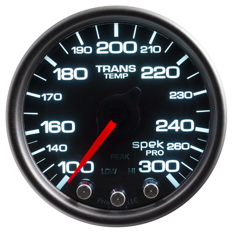 Autometer Spek-Pro Gauge Trans Temp 2 1/16in 300f Stepper Motor W/Peak & Warn Blk/Smoke/Blk - P34252