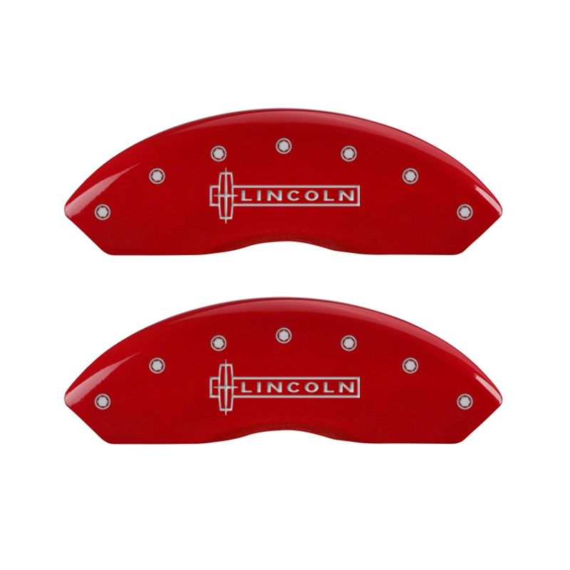MGP 4 Caliper Covers Engraved Front & Rear Lincoln Red finish silver ch - 36017SLCNRD