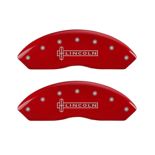 MGP 4 Caliper Covers Engraved Front & Rear Lincoln Red finish silver ch - 36017SLCNRD