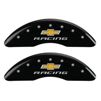 MGP 4 Caliper Covers Engraved F & R Chevy Racing Black Finish Silver Char 2019 Chevrolet Camaro - 14241SBRCBK