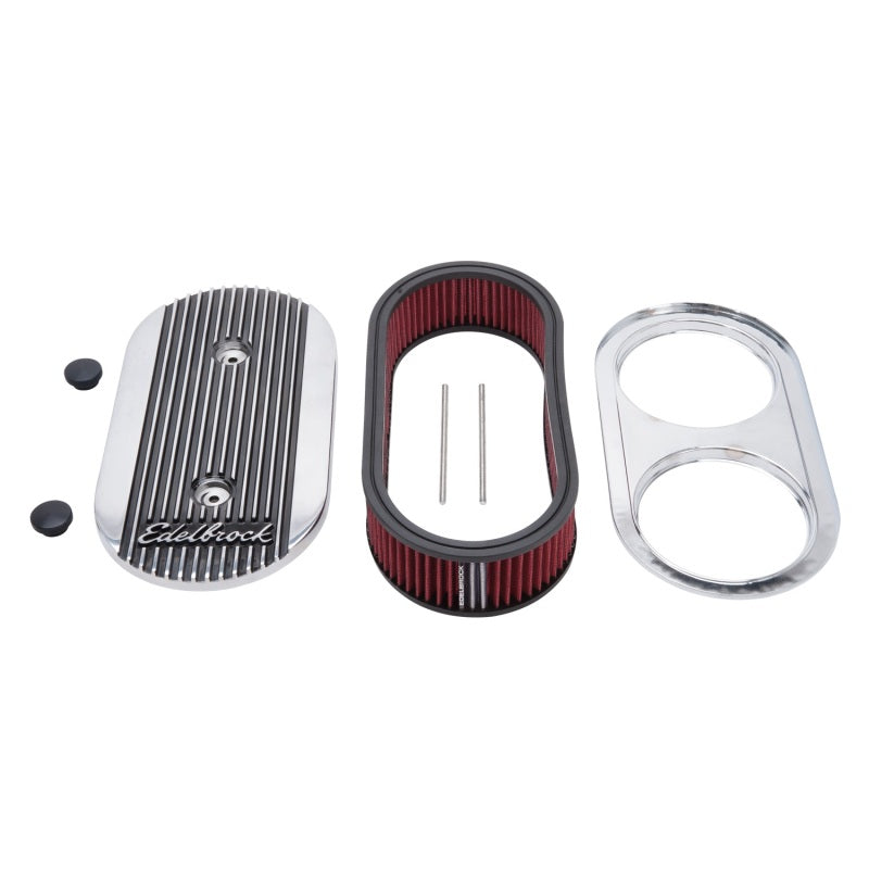 Edelbrock Air Cleaner Elite II Oval Dual-Quad Carbs 2 5In Red Element Polished - 4272