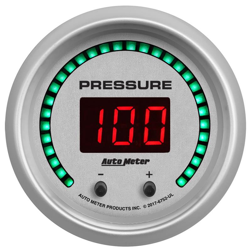Autometer 52.4mm Silver Switchable 0-1600 PSI/0-110 BAR Fluid Pressure UltraLite Elite Digital Gauge - 6752-UL