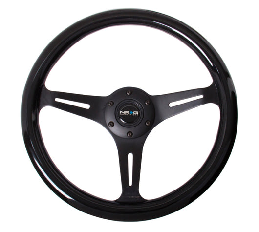 NRG Classic Wood Grain Steering Wheel (350mm) Black Paint Grip w/Black 3-Spoke Center - ST-015BK-BK