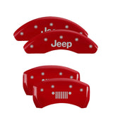 MGP 4 Caliper Covers Engraved Front JEEP Engraved Rear JEEP Grill logo Red finish silver ch - 42016SJPLRD