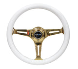 NRG Classic Wood Grain Steering Wheel (350mm) White Grip w/Chrome Gold 3-Spoke Center - ST-015CG-WT