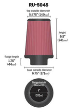 K&N Filter 4 inch Flange 6 3/4 inch OD Base 5 7/8 inch OD Top 9 1/2 inch Height - RU-5045