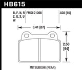 Hawk 2008-2014 Mitsubishi Lancer Evo (1-piece front rotor) High Perf. Street 5.0 Rear Brake Pads - HB615B.535