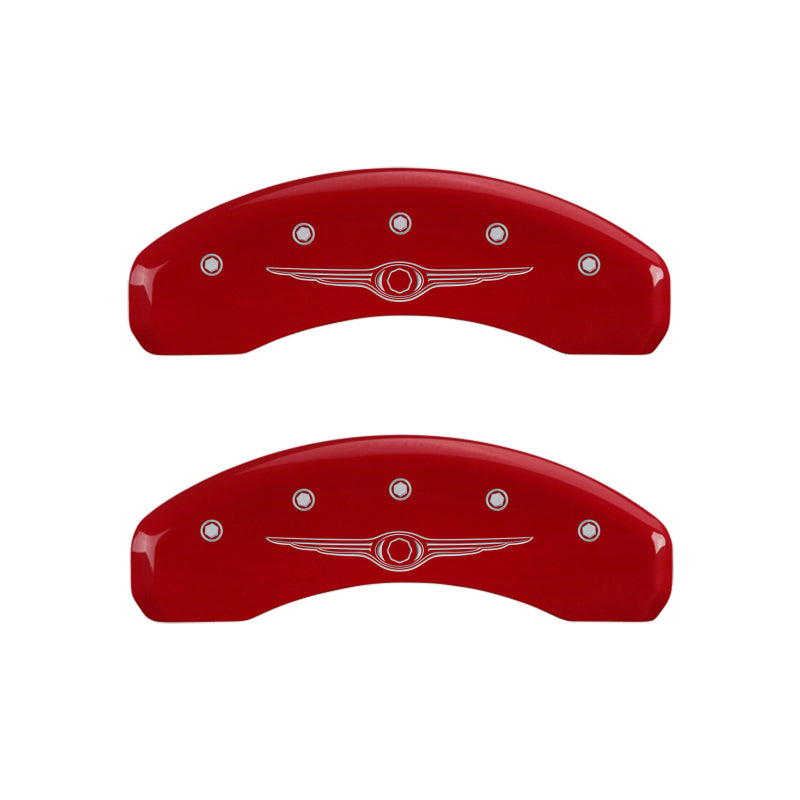 MGP 4 Caliper Covers Engraved Front & Rear Style 1/Chrysler Wing Red finish silver ch - 32002SCW1RD
