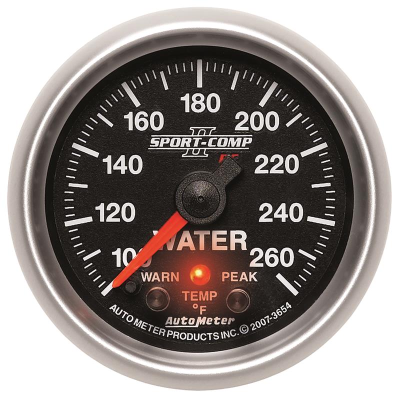 Autometer Sport-Comp II 52.4mm 100-260 Deg F Water Temp Peak & Warn w/ Electronic Control Gauge - 3654