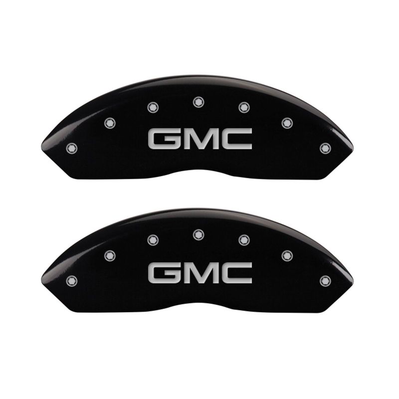 MGP Front set 2 Caliper Covers Engraved Front GMC Black finish silver ch - 34012FGMCBK