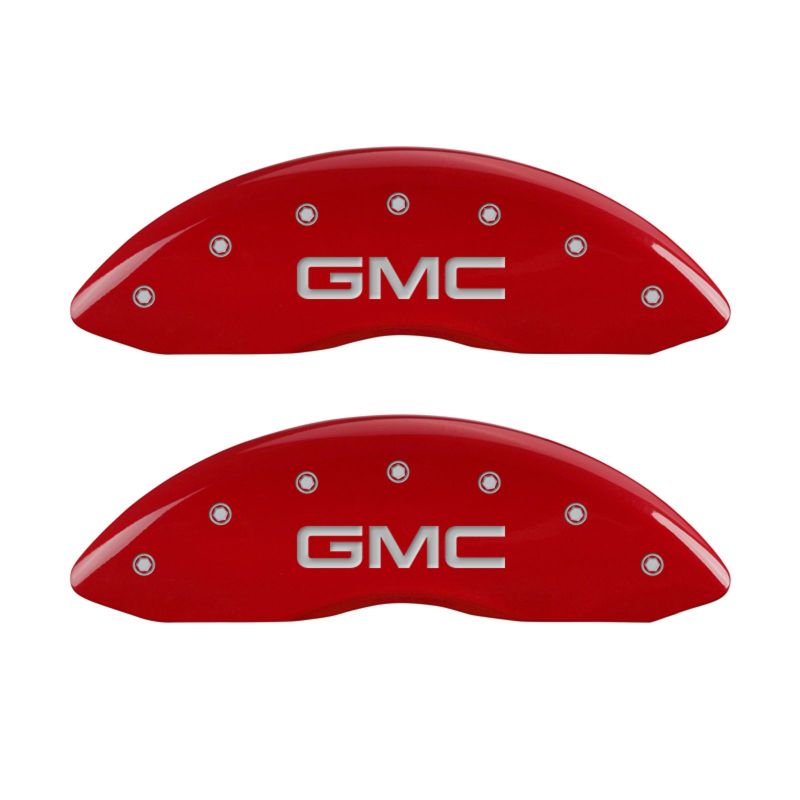 MGP Front set 2 Caliper Covers Engraved Front GMC Red finish silver ch - 34207FGMCRD