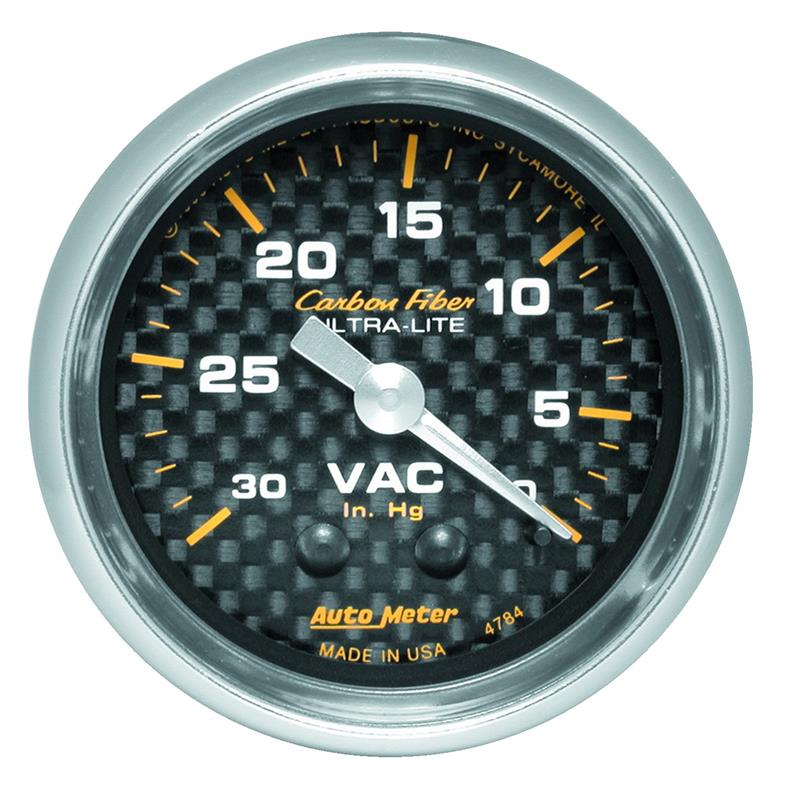Autometer 2-1/16in Vacuum Gauge Carbon Fiber Mechanical 30Hg - 4784