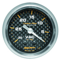 Autometer 2-1/16in Vacuum Gauge Carbon Fiber Mechanical 30Hg - 4784
