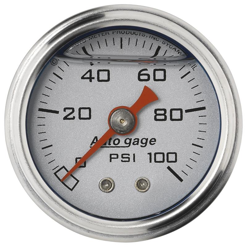 Autometer AutoGage 1.5in Liquid Filled Mechanical 0-100 PSI Fuel Pressure Gauge - Silver - 2180