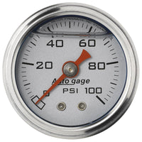 Autometer AutoGage 1.5in Liquid Filled Mechanical 0-100 PSI Fuel Pressure Gauge - Silver - 2180