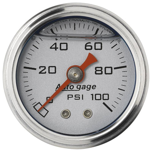 Autometer AutoGage 1.5in Liquid Filled Mechanical 0-100 PSI Fuel Pressure Gauge - Silver - 2180