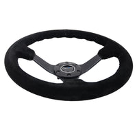 NRG Reinforced Steering Wheel (350mm / 3in. Deep) Blk Suede/Blk Bball Stitch w/5mm Matte Black Spoke - RST-036MB-S-BK