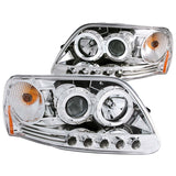 ANZO 1997.5-2003 Ford F-150 Projector Headlights w/ Halo and LED Chrome 1pc - 111032