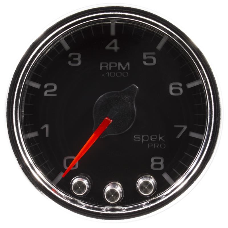 Autometer Spek-Pro Gauge Tach 2 1/16in 8K Rpm W/ Shift Light & Peak Mem Blk/Chrm - P33431