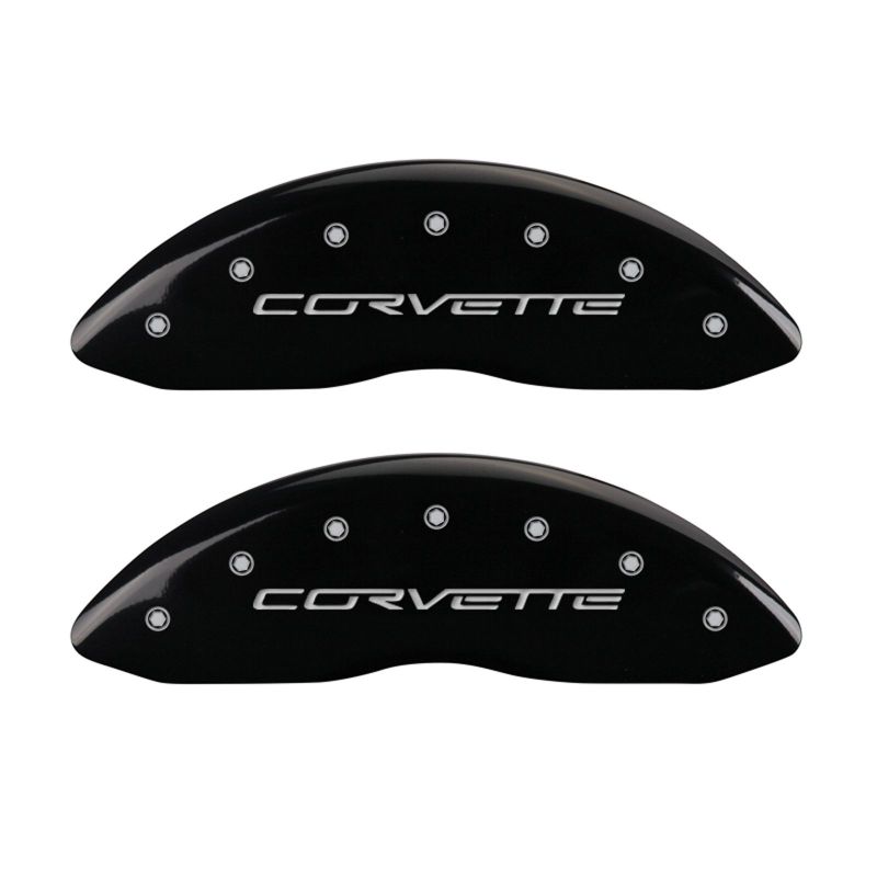 MGP 4 Caliper Covers Engraved Front & Rear C6/Corvette Black finish silver ch - 13083SCV6BK