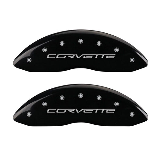 MGP 4 Caliper Covers Engraved Front & Rear C6/Corvette Black finish silver ch - 13083SCV6BK