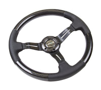 NRG Carbon Fiber Steering Wheel (350mm / 1.5in. Deep) Leather Trim w/Blk Stitch & Slit Cutout Spokes - ST-010CFBS