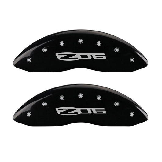 MGP 4 Caliper Covers Engraved Front C6/Corvette Engraved Rear C6/Z06 Black finish silver ch - 13083SCZ6BK