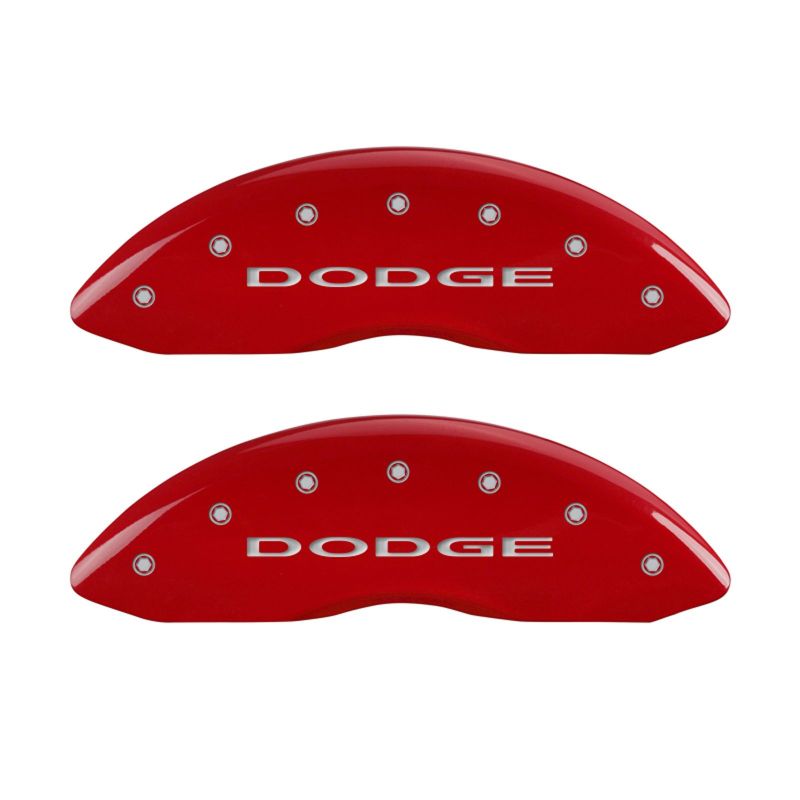 MGP 4 Caliper Covers Engraved Front & Rear With out stripes/Dodge Red finish silver ch - 12181SDD4RD