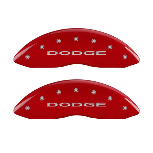 MGP 4 Caliper Covers Engraved Front & Rear With out stripes/Dodge Red finish silver ch - 12043SDD4RD