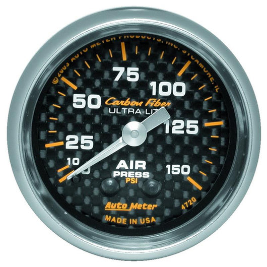 Autometer Carbon Fiber 52mm 150 PSI Mechanical Air Pressure Gauge - 4720