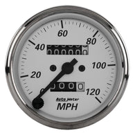 Autometer 3-1/8in Silver Bezel/White Face 120mph Mechanical In-Dash Tacho/Speedometer w/ Trip Gauge - 1993