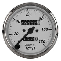 Autometer 3-1/8in Silver Bezel/White Face 120mph Mechanical In-Dash Tacho/Speedometer w/ Trip Gauge - 1993