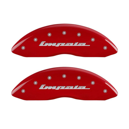 MGP 4 Caliper Covers Engraved Front & Rear Impala Red finish silver ch - 14006SIMPRD