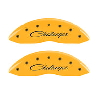 MGP 4 Caliper Covers Engraved Front Cursive/Challenger Engraved Rear RT Yellow finish black ch - 12088SCLRYL