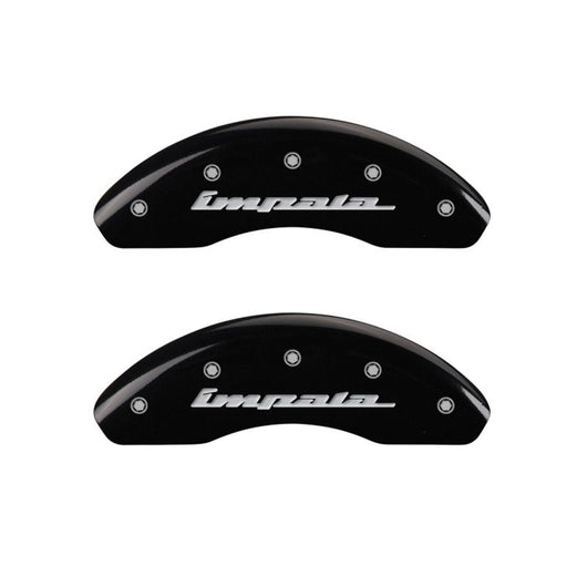MGP 4 Caliper Covers Engraved Front & Rear Impala Black finish silver ch - 14223SIMPBK