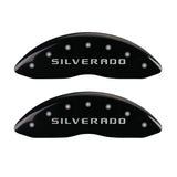 MGP Front set 2 Caliper Covers Engraved Front Silverado Black finish silver ch - 14238FSILBK