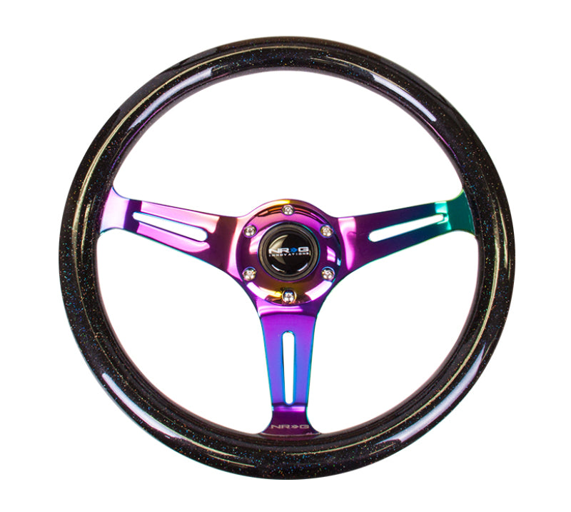 NRG Classic Wood Grain Steering Wheel (350mm) Black Sparkle/Galaxy Color w/Neochrome 3-Spoke - ST-015MC-BSB