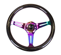 NRG Classic Wood Grain Steering Wheel (350mm) Black Sparkle/Galaxy Color w/Neochrome 3-Spoke - ST-015MC-BSB