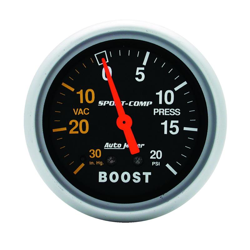 Autometer Sport-Comp 2-5/8in 30 IN HG/20 PSI Mechanical Boost/Vacuum Gauge - 3401