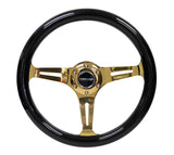 NRG Classic Wood Grain Steering Wheel (350mm) Black Grip w/Chrome Gold 3-Spoke Center - ST-015CG-BK