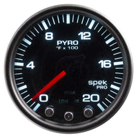 Autometer Spek-Pro Gauge Pyro. (Egt) 2 1/16in 2000f Stepper Motor W/Peak & Warn Blk/Smoke/Blk - P31052