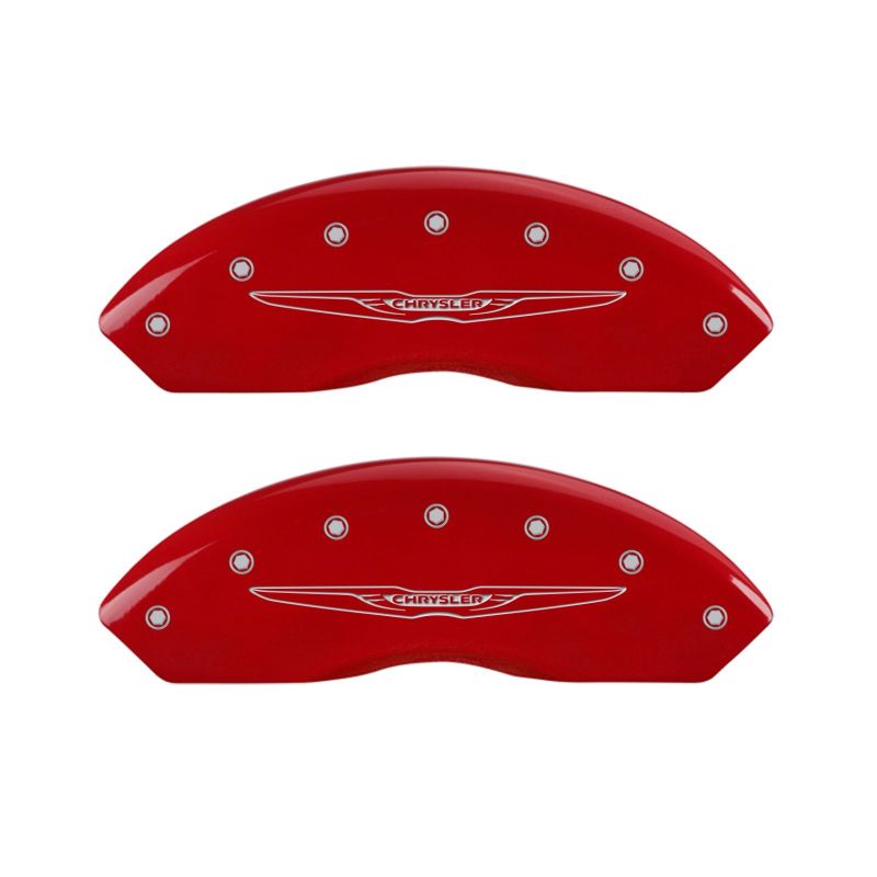 MGP 4 Caliper Covers Engraved Front & Rear Style 2/Chrysler Wing Red finish silver ch - 32021SCW2RD