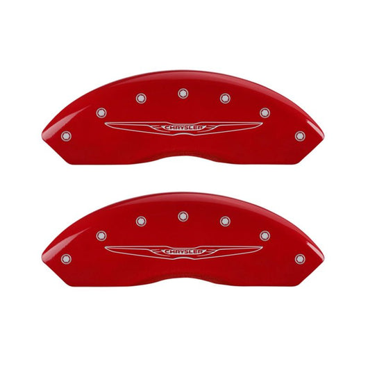 MGP 4 Caliper Covers Engraved Front & Rear Style 2/Chrysler Wing Red finish silver ch - 32021SCW2RD