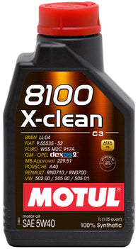 Motul 1L Synthetic Engine Oil 8100 5W40 X-CLEAN C3 -505 01-502 00-505 00-LL04-229.51-229.31 - 102786