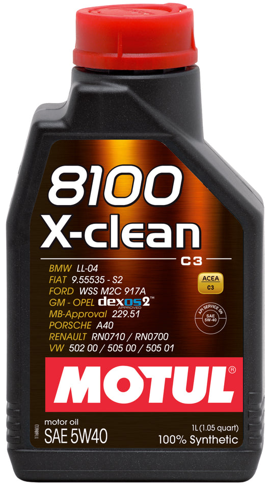 Motul 1L Synthetic Engine Oil 8100 5W40 X-CLEAN C3 -505 01-502 00-505 00-LL04-229.51-229.31 - 102786