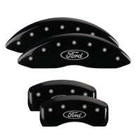 MGP 4 Caliper Covers Engraved Front & Rear Oval Logo/Ford Black Finish Silver Char 2017 Ford Fusion - 10244SFRDBK