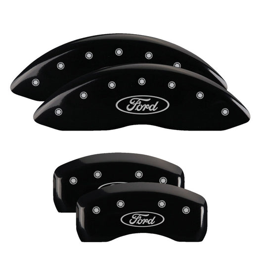 MGP 4 Caliper Covers Engraved Front & Rear Oval Logo/Ford Black Finish Silver Char 2017 Ford Fusion - 10244SFRDBK